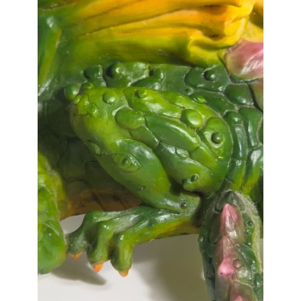 Hand Painted Green Dragon Figurine Yellow Accents Crystal Orb Summit Collection